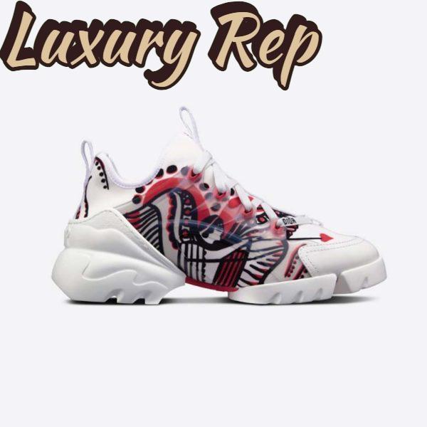 Replica Dior Women D-Connect Sneaker White Technical Fabric with Red and Black Cupidon Print