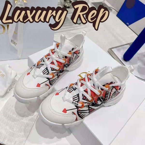 Replica Dior Women D-Connect Sneaker White Technical Fabric with Red and Black Cupidon Print 3
