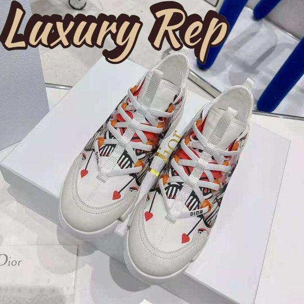 Replica Dior Women D-Connect Sneaker White Technical Fabric with Red and Black Cupidon Print 4