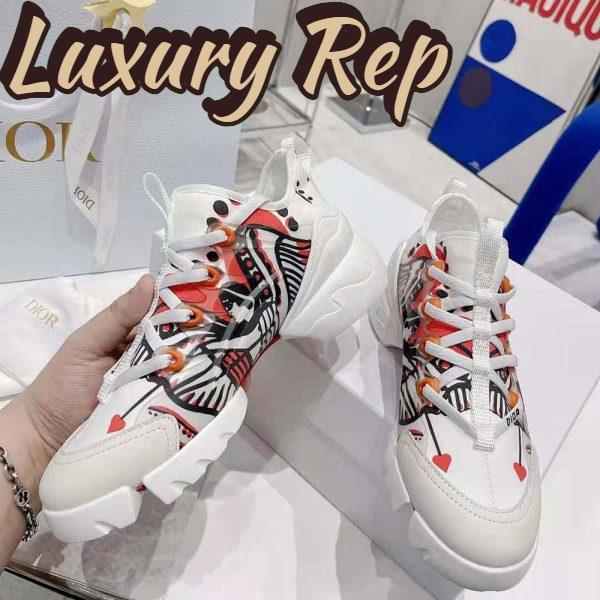 Replica Dior Women D-Connect Sneaker White Technical Fabric with Red and Black Cupidon Print 5