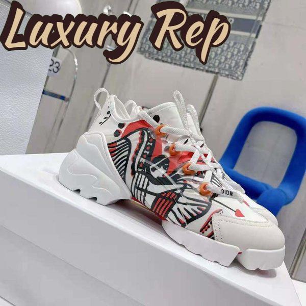 Replica Dior Women D-Connect Sneaker White Technical Fabric with Red and Black Cupidon Print 6