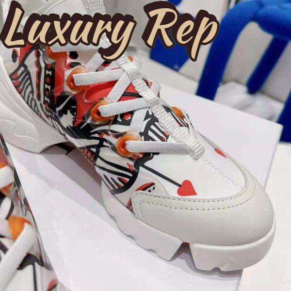 Replica Dior Women D-Connect Sneaker White Technical Fabric with Red and Black Cupidon Print 9