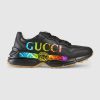 Replica Gucci Men Rhyton Leather Sneaker with Gucci Logo in 5.1 cm Height-Black