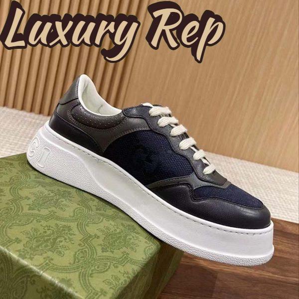Replica Gucci Unisex GG Lace Up Sneaker Grey Leather Blue Black GG Canvas 3