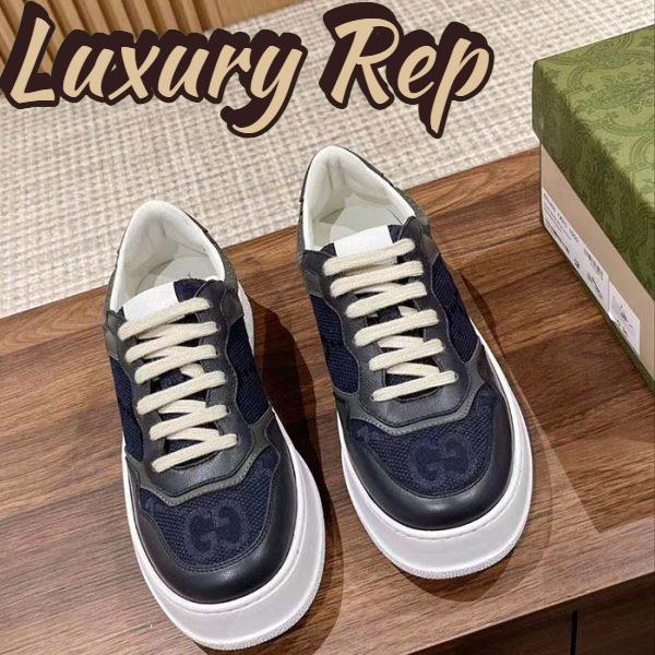 Replica Gucci Unisex GG Lace Up Sneaker Grey Leather Blue Black GG Canvas 4