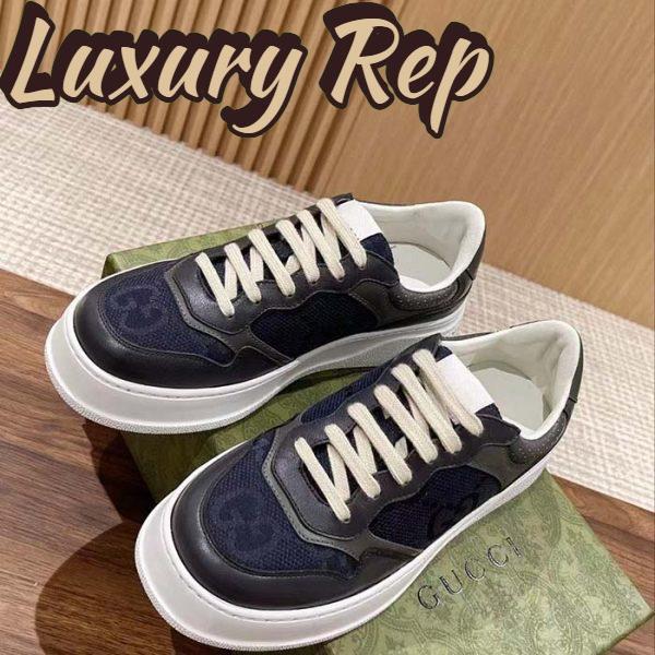 Replica Gucci Unisex GG Lace Up Sneaker Grey Leather Blue Black GG Canvas 6
