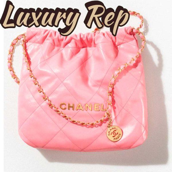 Replica Chanel Women 22 Small Handbag Shiny Calfskin Gold-Tone Metal Coral Pink