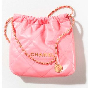 Replica Chanel Women 22 Small Handbag Shiny Calfskin Gold-Tone Metal Coral Pink 2