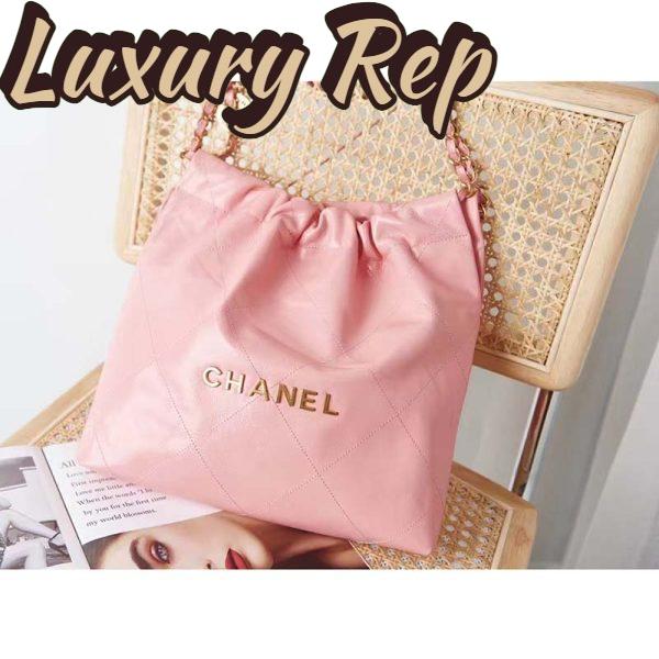 Replica Chanel Women 22 Small Handbag Shiny Calfskin Gold-Tone Metal Coral Pink 3