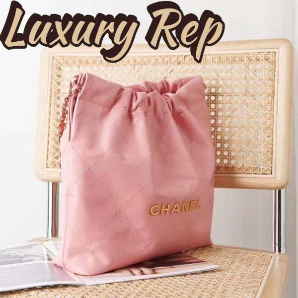 Replica Chanel Women 22 Small Handbag Shiny Calfskin Gold-Tone Metal Coral Pink 4
