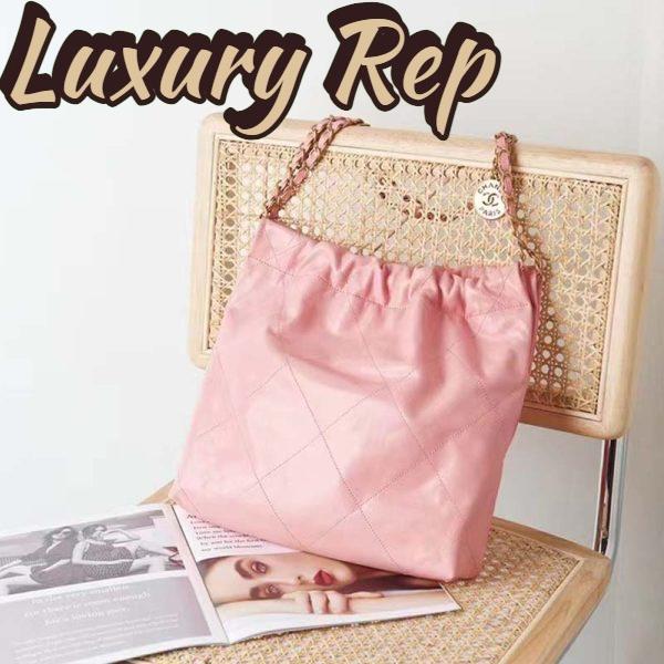 Replica Chanel Women 22 Small Handbag Shiny Calfskin Gold-Tone Metal Coral Pink 5