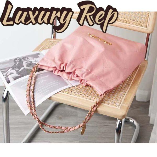 Replica Chanel Women 22 Small Handbag Shiny Calfskin Gold-Tone Metal Coral Pink 6
