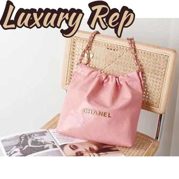 Replica Chanel Women 22 Small Handbag Shiny Calfskin Gold-Tone Metal Coral Pink 7