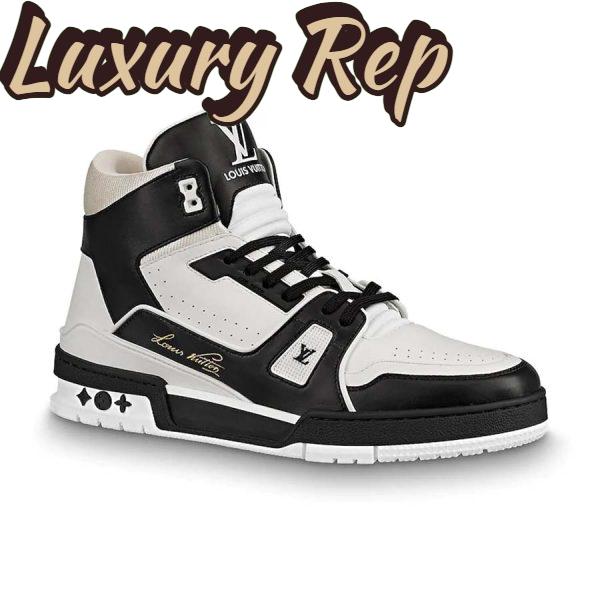 Replica Louis Vuitton LV Unisex LV Trainer Sneaker in Calf Leather with Monogram Flowers-Black