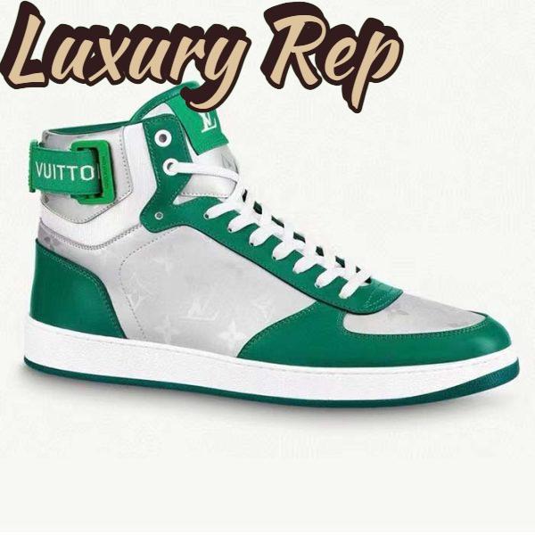 Replica Louis Vuitton LV Unisex Rivoli Sneaker Boot Green Calf Leather Monogram Metallic Canvas