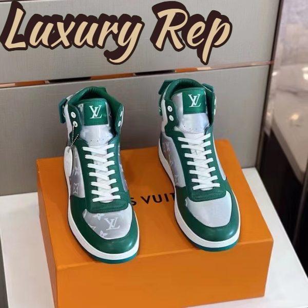Replica Louis Vuitton LV Unisex Rivoli Sneaker Boot Green Calf Leather Monogram Metallic Canvas 5