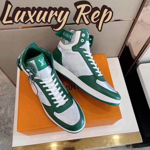 Replica Louis Vuitton LV Unisex Rivoli Sneaker Boot Green Calf Leather Monogram Metallic Canvas 6