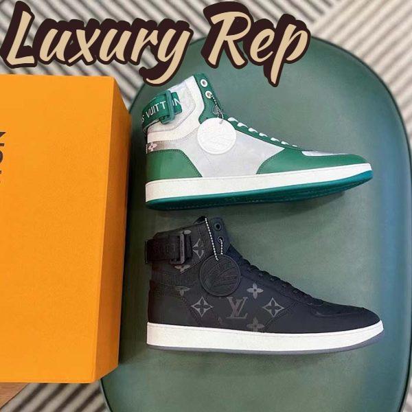 Replica Louis Vuitton LV Unisex Rivoli Sneaker Boot Green Calf Leather Monogram Metallic Canvas 7