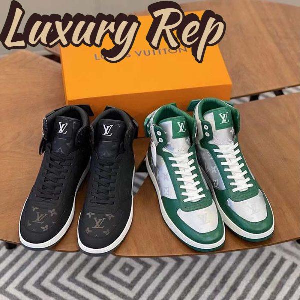 Replica Louis Vuitton LV Unisex Rivoli Sneaker Boot Green Calf Leather Monogram Metallic Canvas 8