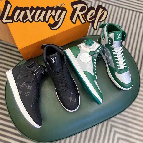 Replica Louis Vuitton LV Unisex Rivoli Sneaker Boot Green Calf Leather Monogram Metallic Canvas 9