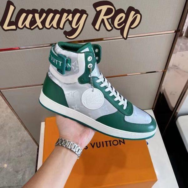 Replica Louis Vuitton LV Unisex Rivoli Sneaker Boot Green Calf Leather Monogram Metallic Canvas 10