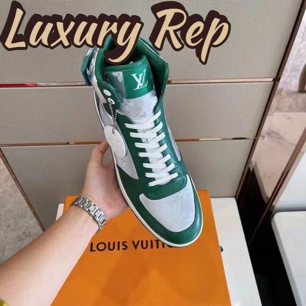 Replica Louis Vuitton LV Unisex Rivoli Sneaker Boot Green Calf Leather Monogram Metallic Canvas 11
