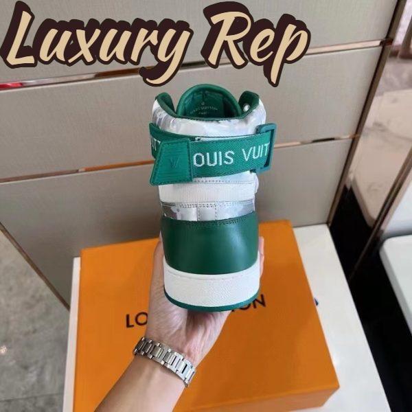 Replica Louis Vuitton LV Unisex Rivoli Sneaker Boot Green Calf Leather Monogram Metallic Canvas 12