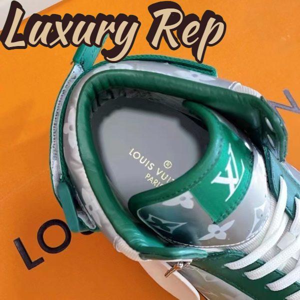 Replica Louis Vuitton LV Unisex Rivoli Sneaker Boot Green Calf Leather Monogram Metallic Canvas 14