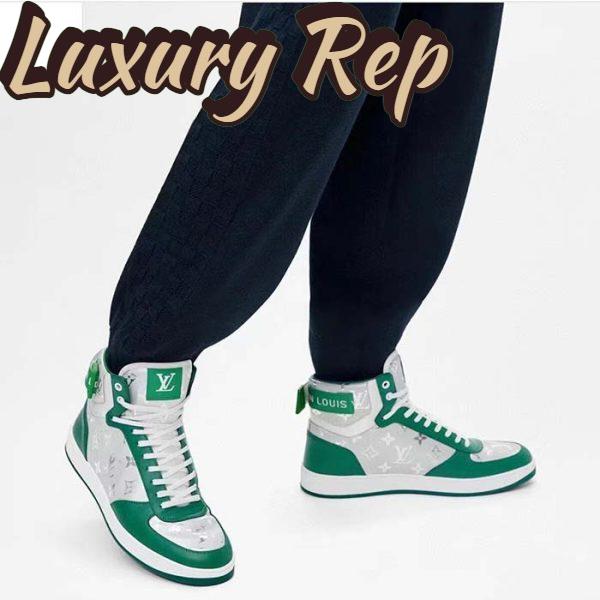Replica Louis Vuitton LV Unisex Rivoli Sneaker Boot Green Calf Leather Monogram Metallic Canvas 16