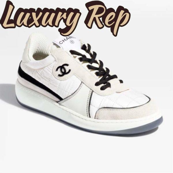 Replica Chanel Women CC Sneakers Fabric Suede Calfskin Calfskin White Light Gray