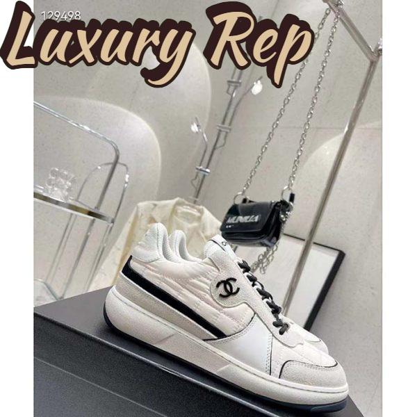 Replica Chanel Women CC Sneakers Fabric Suede Calfskin Calfskin White Light Gray 3