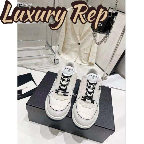 Replica Chanel Women CC Sneakers Fabric Suede Calfskin Calfskin White Light Gray 4