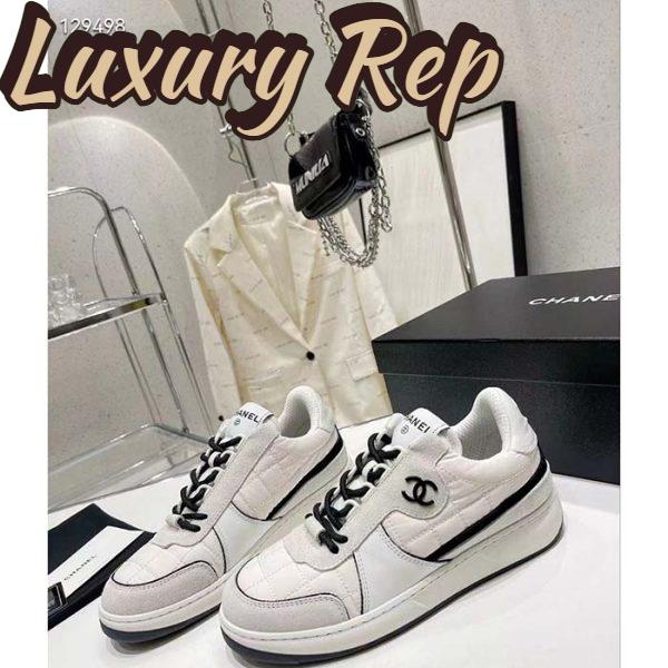 Replica Chanel Women CC Sneakers Fabric Suede Calfskin Calfskin White Light Gray 5