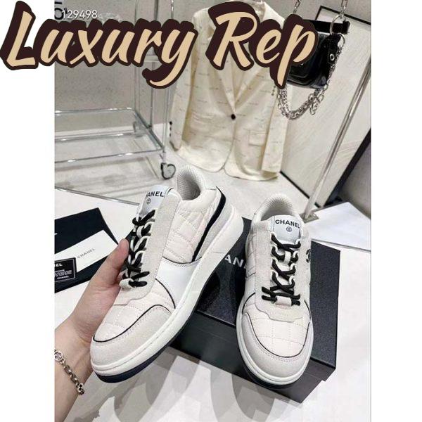 Replica Chanel Women CC Sneakers Fabric Suede Calfskin Calfskin White Light Gray 6