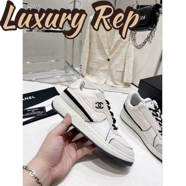 Replica Chanel Women CC Sneakers Fabric Suede Calfskin Calfskin White Light Gray 7