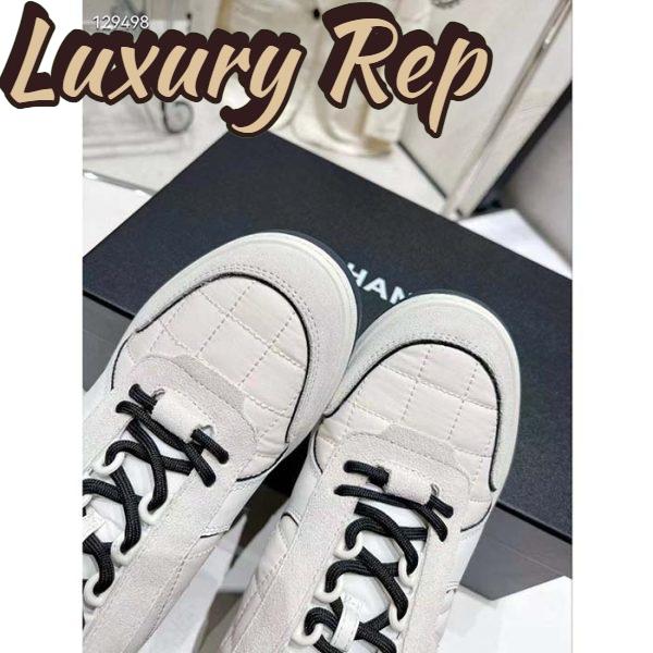 Replica Chanel Women CC Sneakers Fabric Suede Calfskin Calfskin White Light Gray 8