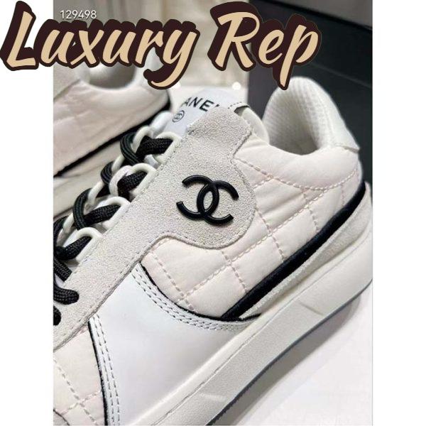 Replica Chanel Women CC Sneakers Fabric Suede Calfskin Calfskin White Light Gray 10