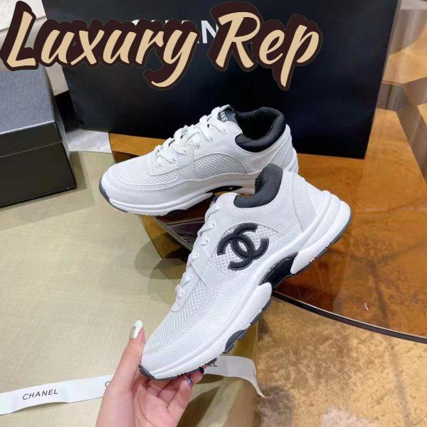 Replica Chanel CC Women Calfskin & Mixed Fibers Sneakers White 1cm Heel 5