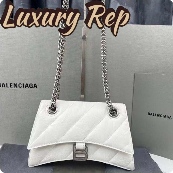Replica Balenciaga Women Crush Small Chain Bag Quilted White Crushed Calfskin Aged-Silver Hardware 2
