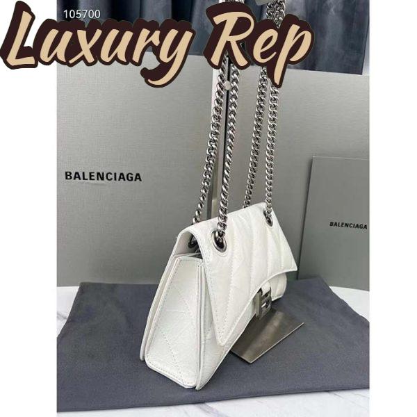 Replica Balenciaga Women Crush Small Chain Bag Quilted White Crushed Calfskin Aged-Silver Hardware 6