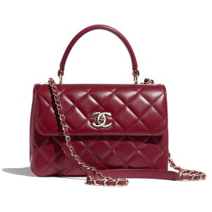 Replica Chanel Women Small Flap Bag with Top Handle in Lambskin Leather-Maroon