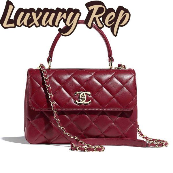 Replica Chanel Women Small Flap Bag with Top Handle in Lambskin Leather-Maroon