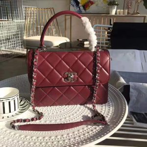 Replica Chanel Women Small Flap Bag with Top Handle in Lambskin Leather-Maroon 2