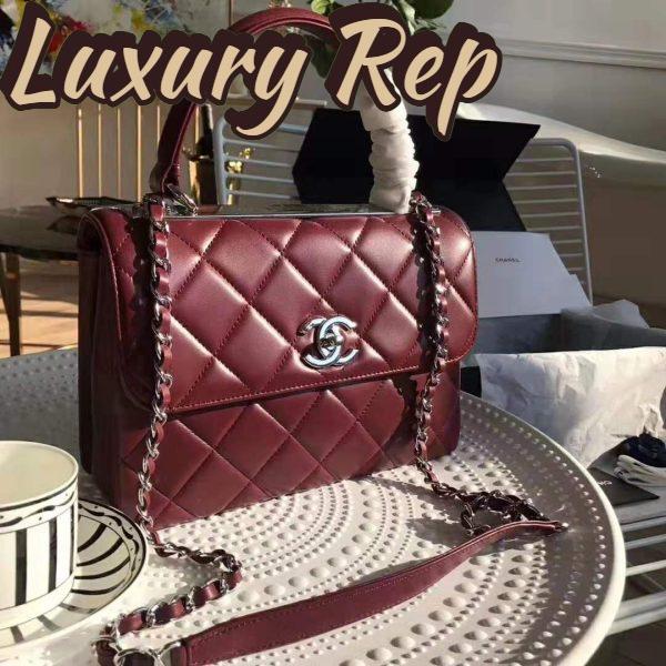Replica Chanel Women Small Flap Bag with Top Handle in Lambskin Leather-Maroon 3