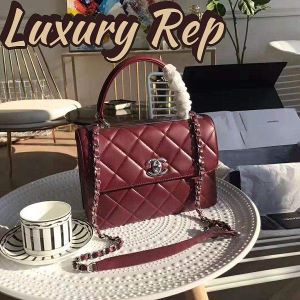 Replica Chanel Women Small Flap Bag with Top Handle in Lambskin Leather-Maroon 4