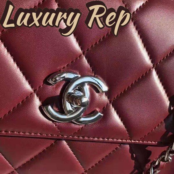 Replica Chanel Women Small Flap Bag with Top Handle in Lambskin Leather-Maroon 8