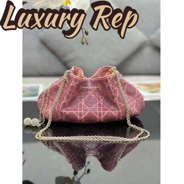 Replica Dior Women CD Dream Bucket Bag Ethereal Pink Cannage Cotton Bead Embroidery 3