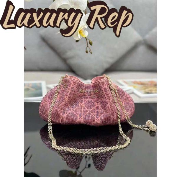 Replica Dior Women CD Dream Bucket Bag Ethereal Pink Cannage Cotton Bead Embroidery 4