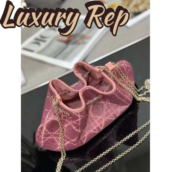 Replica Dior Women CD Dream Bucket Bag Ethereal Pink Cannage Cotton Bead Embroidery 7