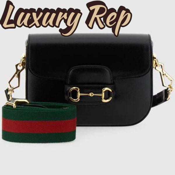 Replica Gucci GG Unisex Gucci Horsebit 1955 Mini Bag Black Leather Green and Red Web